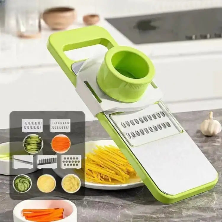 5-in-1 Stainless Steel Vegetable Cutter & Mandoline Slicer – Multifunctional Grater, Chopper & Peeler with Interchangeable Blades, Hand Protector – Fast & Easy Kitchen Prep for Onion, Potato, Salad & More