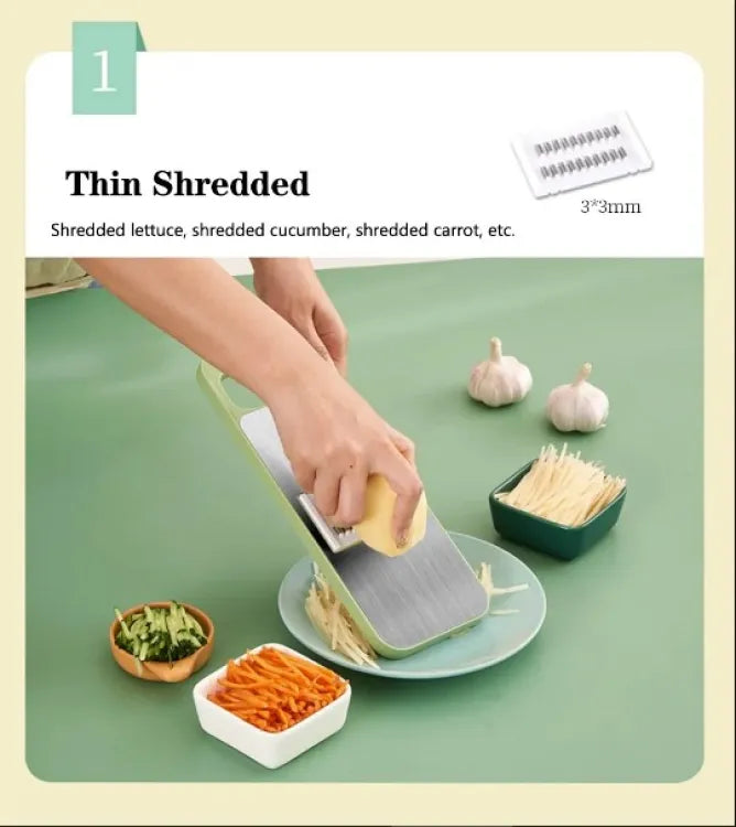 5-in-1 Stainless Steel Vegetable Cutter & Mandoline Slicer – Multifunctional Grater, Chopper & Peeler with Interchangeable Blades, Hand Protector – Fast & Easy Kitchen Prep for Onion, Potato, Salad & More