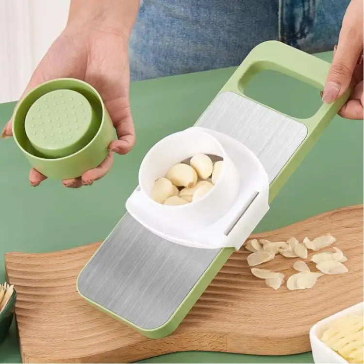 5-in-1 Stainless Steel Vegetable Cutter & Mandoline Slicer – Multifunctional Grater, Chopper & Peeler with Interchangeable Blades, Hand Protector – Fast & Easy Kitchen Prep for Onion, Potato, Salad & More